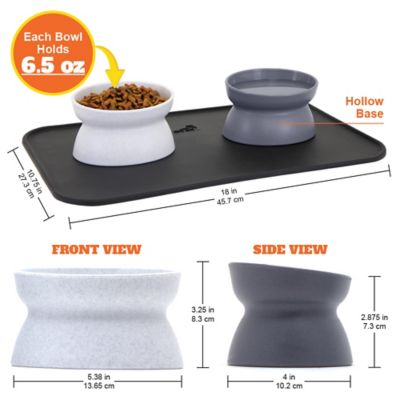 Image showing  Elevated Polypropylene Cat Bowl and Placemat Set, 0.6 Cup, 2 Bowls