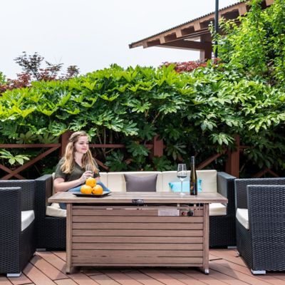 Image showing  Rectangular Glass Wind Guard Fire Table, Includes Cover and Table Lid