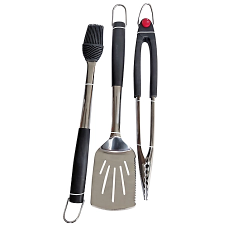 Dyna-Glo 3 pc. Stainless Steel and Silicone Soft Touch Handles, Includes Spatula, Basting Brush and Tongs