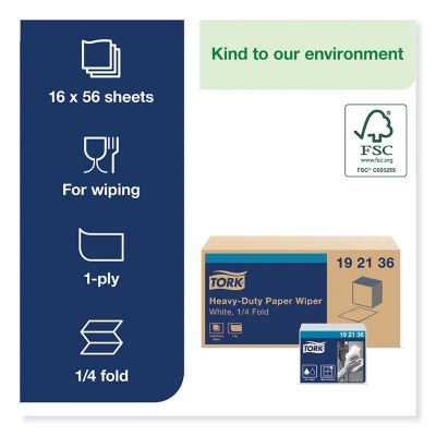 Image showing  Heavy-Duty Paper Wipers, 1/4 Fold, 12.5 in. x 13 in., White, 56 ct., 16-Pack