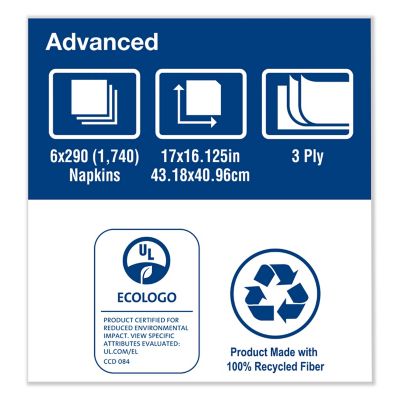 Image showing  Advanced 1/8-Fold 3-Ply Dinner Napkins, 17 in. x 16.125 in., White, 1,740 pc.