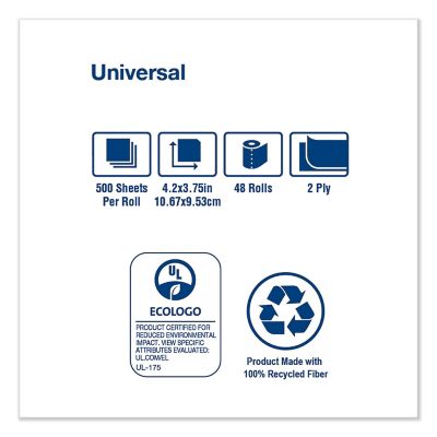 Image showing  Universal Bath Tissue Rolls, Septic Safe, 2-Ply, White, 500 Sheets/Roll, 48 Rolls/Carton