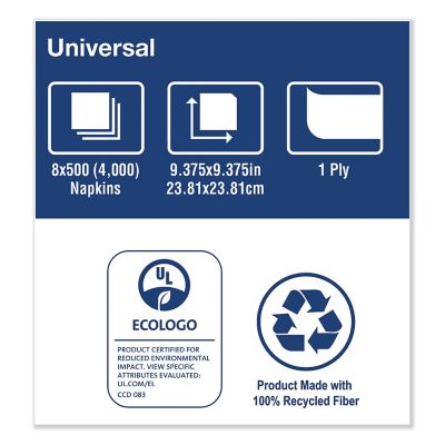 Image showing  Universal 1/4-Fold 1-Ply Beverage Napkins, 9.125 in. x 9.125 in., White, 4,000 pc.