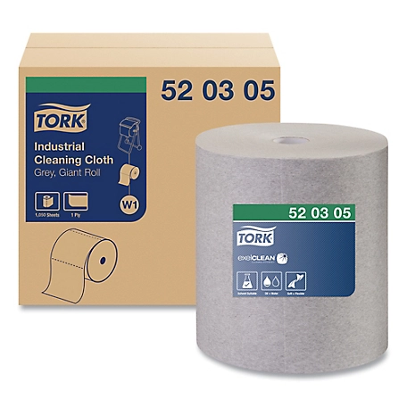 Tork Industrial Cleaning Cloths, 1-Ply, 12.6 in. x 13.3 in., Gray, 1,050 Wipes/Roll