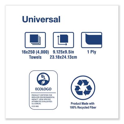 Image showing  Universal Multifold Hand Towel, 9.13 in. x 9.5 in., Natural, 250/Pack, 16 Packs/Carton