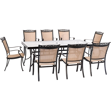 Hanover 9 pc. Fontana Dining Set, Includes 8 Stationary Dining Chairs and Extra-Large Glass-Top Dining Table