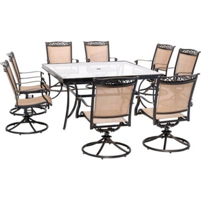 Hanover 9 pc. Fontana Dining Set, Includes 8 Swivel Rockers and Square Dining Table