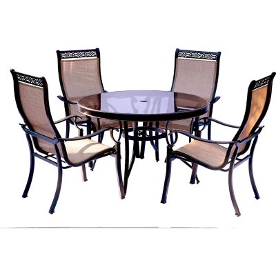 Hanover 5 pc. Monaco Patio Dining Set, Includes 4 Dining Chairs and 47 in. Tempered Glass Table Top