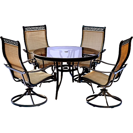 Hanover 5 pc. Monaco Dining Set, Includes Swivel Sling Chairs and Glass-Top Dining Table