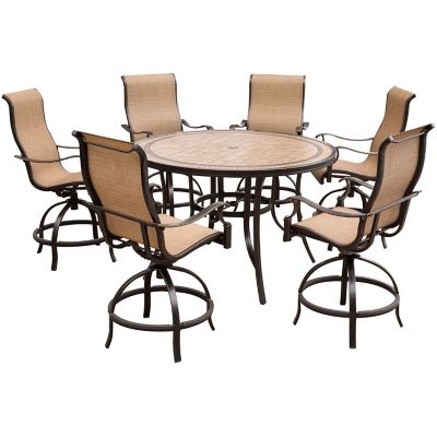 Hanover 7 pc. Monaco High-Dining Set, Includes 6 Contoured Swivel Chairs and Tile-Top Table