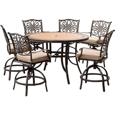 Hanover Monaco 7 pc. High-Dining Set, Tile-Top Table and 6 Swivel Chairs, Tan