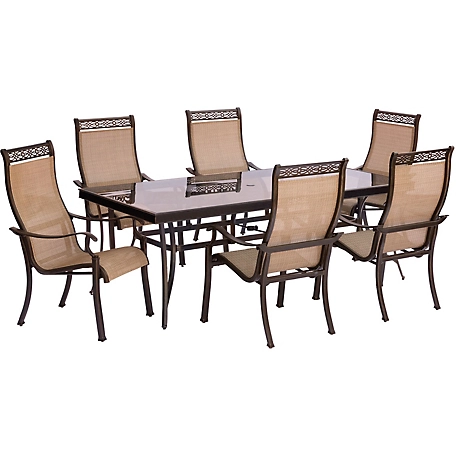 Hanover 7 pc. Monaco Dining Set, Includes 6 Sling-Back Dining Chairs and Extra-Large Glass-Top Dining Table
