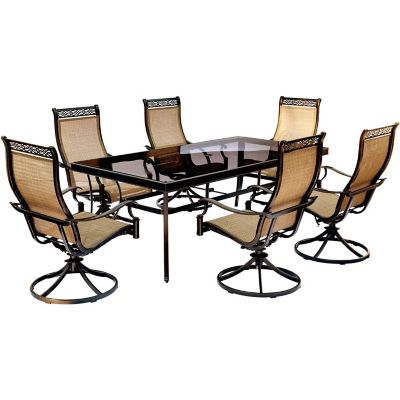Hanover 7 pc. Monaco Patio Dining Set, Includes 6 Sling-Back Swivel Rockers and Extra-Large Glass-Top Dining Table