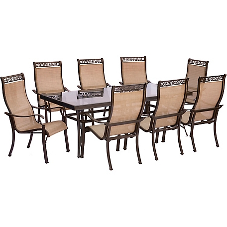 Hanover 9 pc. Monaco Dining Set, Includes 8 Stationary Dining Chairs and Glass-Top Dining Table