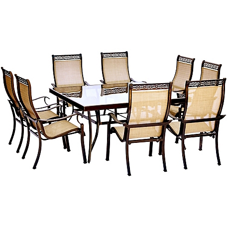 Hanover 9 pc. Monaco Dining Set, Includes Square Glass-Top Table and 8 Stationary Dining Chairs