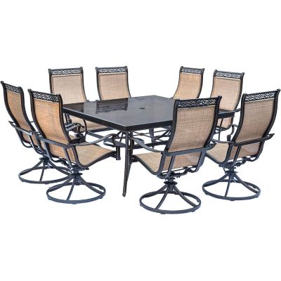 Hanover 9 pc. Monaco Dining Set, Includes 8 Swivel Rockers and Square Dining Table
