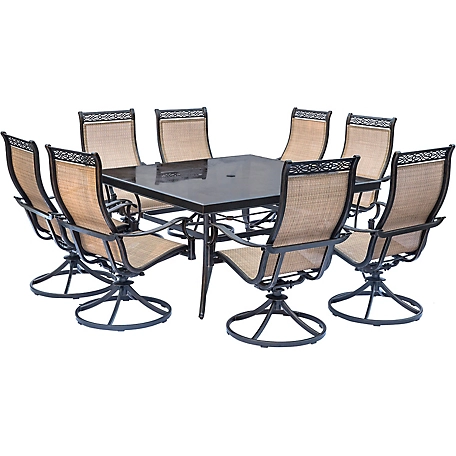Hanover 9 pc. Monaco Dining Set, Includes 8 Swivel Rockers and Square Dining Table