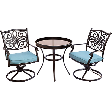 Hanover 3 pc. Traditions Swivel Bistro Set, Includes Glass-Top Table, Blue