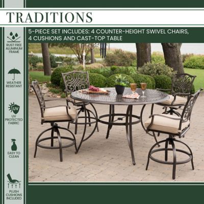 Image showing  5 pc. Traditions High-Dining Set, Includes 4 Swivel Chairs and Cast-Top Table