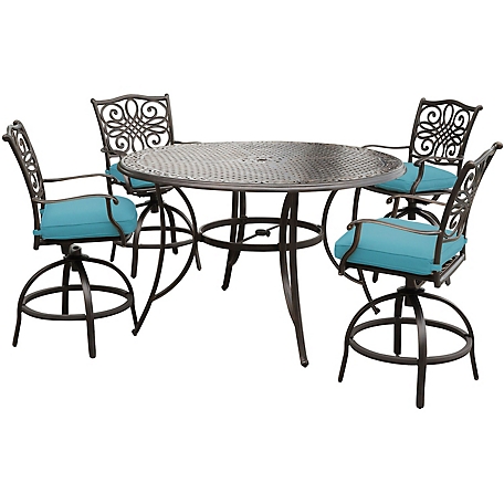 Hanover 5 pc. Traditions High-Dining Set, Includes 4 Swivel Chairs and Cast-Top Table, Blue
