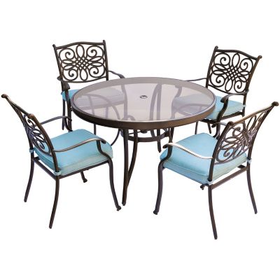 Hanover 5 pc. Traditions Dining Set, Blue, Includes Glass-Top Table -  TRADDN5PCG-BLU