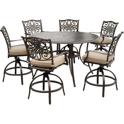 Hanover Traditions 7 pc. High-Dining Set, 6 Swivel Chairs and a Cast-Top Table, Tan