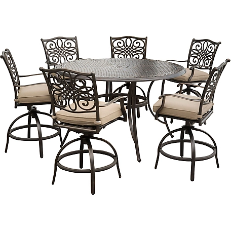 Hanover Traditions 7 pc. High-Dining Set, 6 Swivel Chairs and a Cast-Top Table, Tan