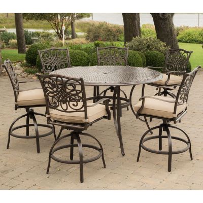 Image showing  Traditions 7 pc. High-Dining Set, 6 Swivel Chairs and a Cast-Top Table, Tan