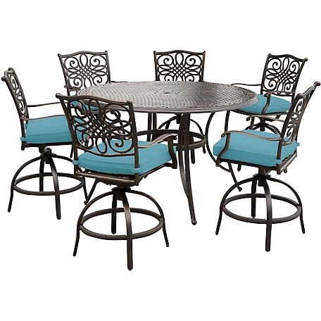 Hanover Traditions 7 pc. High-Dining Set, 6 Swivel Chairs and a Cast-Top Table, Blue