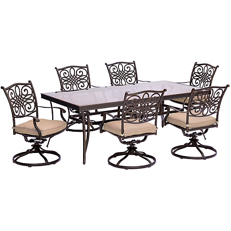 Hanover 7 pc. Traditions Dining Set, Includes Extra-Large Glass-Top Dining Table, Tan, TRADDN7PCSWG