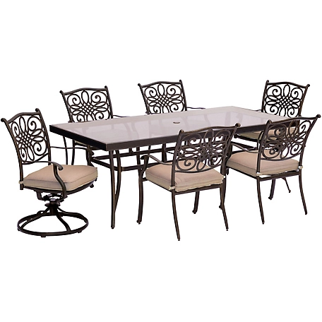 Hanover 7 pc. Traditions Dining Set, Includes Extra-Large Glass-Top Dining Table, Tan, TRADDN7PCSW2G