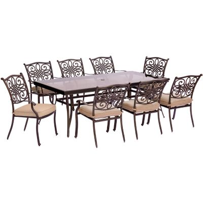 Hanover 9 pc. Traditions Dining Set, Includes Extra-Large Glass-Top Dining Table, Tan