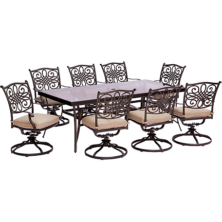 Hanover Traditions 9 pc. Dining Set with Extra Large Glass-Top Dining Table, Blue, TRADDN9PCSWG
