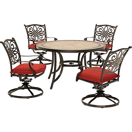 Hanover 5 pc. Monaco Dining Set, Includes 4 Swivel Rockers and Tile-Top Table
