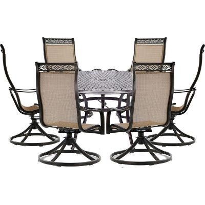 Hanover 7 pc. Manor Outdoor Dining Set, Includes 6 Swivel Rockers and Large Cast-Top Dining Table