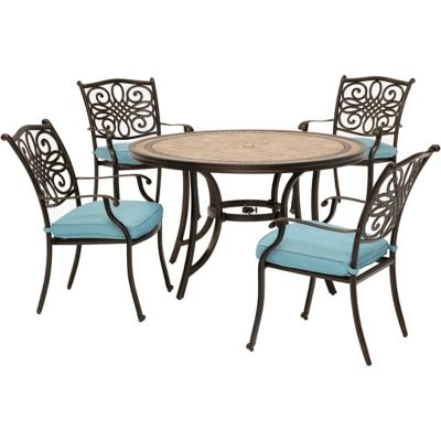 Hanover 5 pc. Monaco Patio Dining Set, Includes 4 Cushioned Dining Chairs and Tile-Top Table