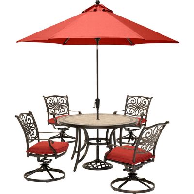 Hanover Monaco 5 Pc Outdoor Furniture Patio Dining Set 4 Rocker Chairs 51 In Round Table Umbrella Base Mondn5pcsw4 Su B At Tractor Supply Co