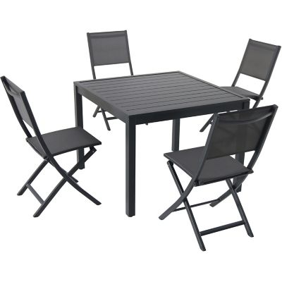 Hanover Naples 5-Piece Outdoor Dining Set with 4 Sling Folding Chairs and a 38" Square Dining Table