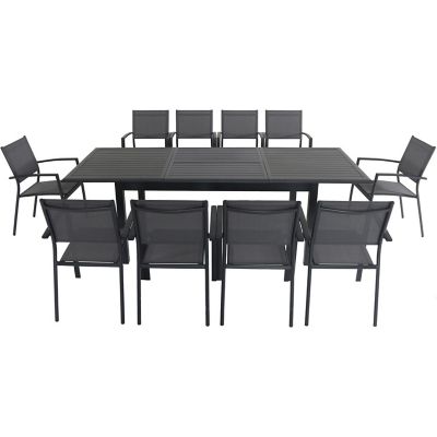 Hanover Cameron 11-Piece Expandable Dining Set with 10 Sling Dining Chairs and a 40" x 94" Table