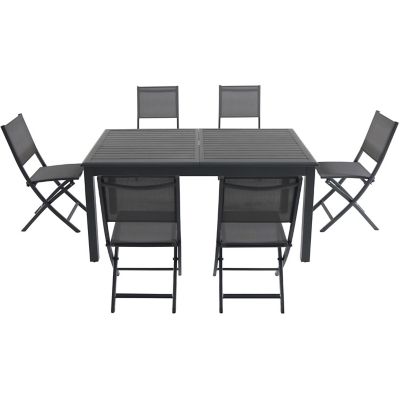 Hanover Cameron 7-Piece Expandable Dining Set with 6 Folding Sling Chairs and a 40" x 94" Table