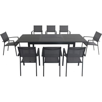 Hanover Cameron 9-Piece Expandable Dining Set with 8 Sling Dining Chairs and a 40 in. x 94 in. Table