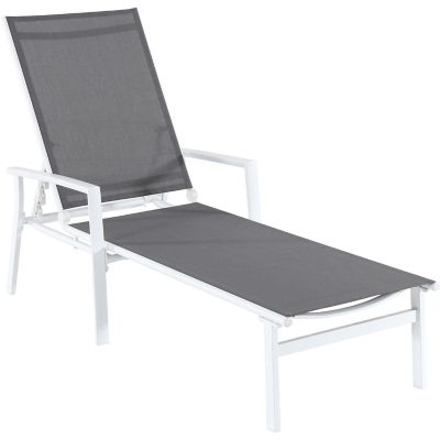 Hanover Naples Adjustable Sling Chaise in Gray Sling and White Frame