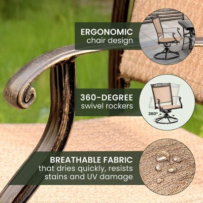 Image showing  Fontana 3-Piece Bistro Set with 2 Sling Swivel Rockers and a 32-in. Cast-Top Table