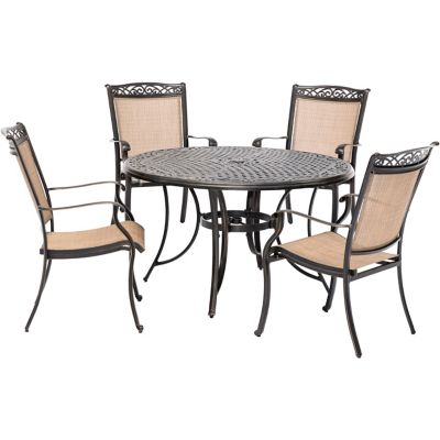 Hanover 5 pc. Fontana Outdoor Dining Set, Includes 4 Sling Chairs and Cast-Top Table