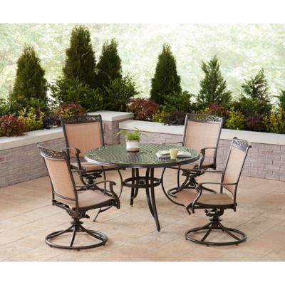 Image showing  5 pc. Fontana Outdoor Dining Set, Includes 4 Sling Swivel Rockers and Cast-Top Table