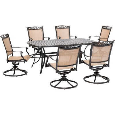 Hanover 7 pc. Fontana Outdoor Dining Set, Includes 6 Sling Swivel Rockers and Cast-Top Table