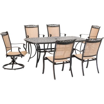 Hanover 7 pc. Fontana Outdoor Dining Set, Includes 2 Sling Swivel Rockers, 4 Sling Chairs and Cast-Top Table Beautiful Dining Set