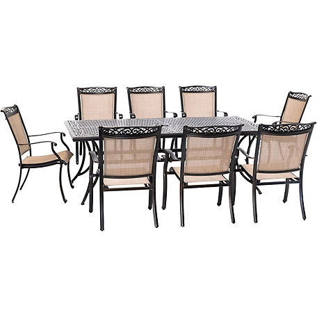 Hanover 9 pc. Fontana Outdoor Dining Set, Includes 8 Sling Chairs and 42 in. x 84 in. Cast-Top Table