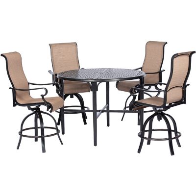 Hanover Brigantine 5-Piece Outdoor High-Dining Set with 4 Contoured-Sling Swivel Chairs and a 50 in. Round Cast-Top Table