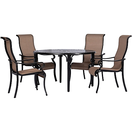 Hanover Brigantine 5-Piece Outdoor Dining Set with 4 Contoured-Sling Chairs and a 50-In. Round Cast-Top Table